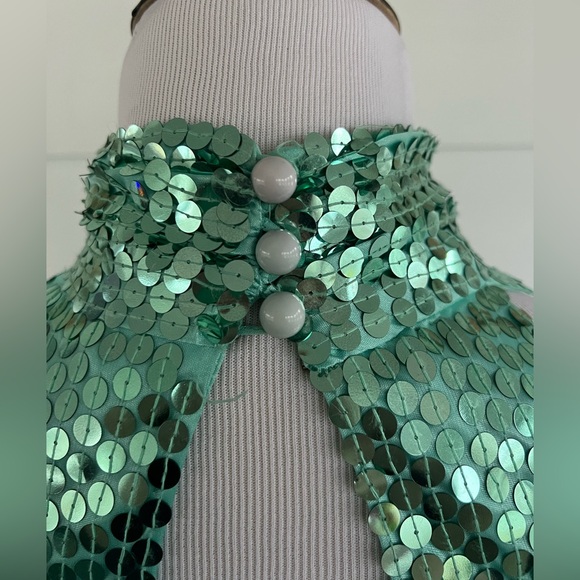 Green sequin dress with button neck -small - Picture 4 of 4